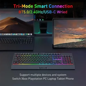 Redragon SHIVA PRO K525 PRO RGB Tri-Mode Gaming Keyboard – Wireless 2.4GHz, Bluetooth & USB-C Wired Mechanical Feel Keyboard with Macro Keys