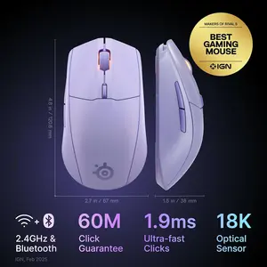 SteelSeries Rival 3 Gen 2 Wireless RGB Gaming Mouse White – 18000 DPI TrueMove Air Sensor, Dual Wireless 2.4GHz & Bluetooth, Lightweight Esports Gaming Mouse
