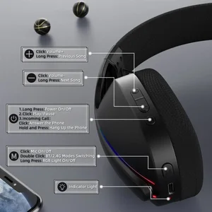 Attack Shark L90 Gaming Headset, Tri-Mode Bluetooth 5.3, 2.4GHz, 3.5mm, 7.1 Surround Sound, RGB Lighting, Black