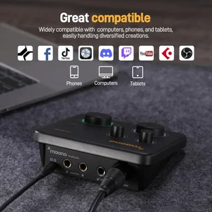 MAONO PS22 Lite Audio Interface Mixer USB Recording Sound Card for Podcast Streaming Music Production