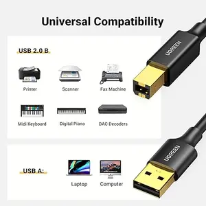 UGREEN USB 2.0 Type-A Male to Type-B Male Printer Cable 3M | USB AM to BM Print Cable | High-Speed Printer & Scanner Cable 480Mbps