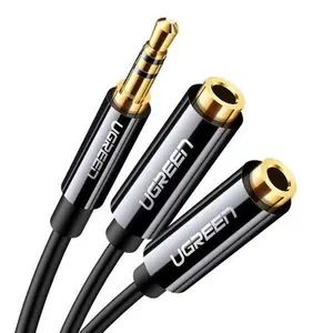 UGREEN 3.5mm Female to Dual 3.5mm Male Audio Splitter Cable Black | Aluminum Alloy Headphone & Microphone Adapter for PC, Laptop, Gaming Headset