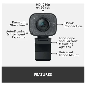 Logitech StreamCam Webcam - Full HD 1080p 60FPS, USB-C, 78° FOV, Smart Auto-Focus, Vertical Video Support