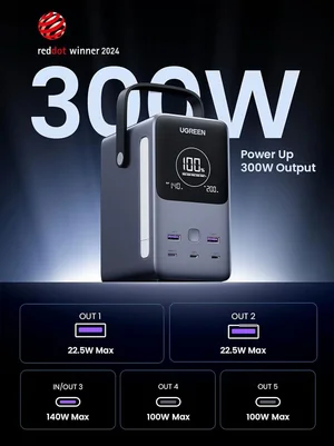 UGREEN PB770 48000mAh 300W Portable Power Bank Black | 5-Port PD 3.1 Fast Charging Laptop Power Bank with 140W USB-C & Smart Display