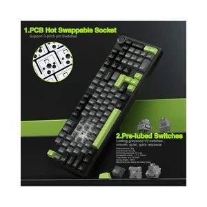 AULA F99 Pro Black + Grey + Green Greywood Switch V3 Tri-Mode Mechanical Gaming Keyboard - Wireless Hot-Swap RGB