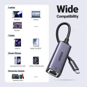 UGREEN 50737 USB C to Ethernet Adapter, Gigabit RJ45 to USB 3.0 Type-C (Thunderbolt 3) Ethernet LAN Network Adapter