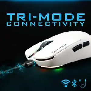 CrystalX Frost X20 Lightweight Wireless Gaming Mouse, 48g Tri-Mode Bluetooth/2.4G/USB-C Wired Mouse, PAW3311 18K DPI Sensor, 65h Battery Life, Programmable Buttons, Grips for PC/Laptop/Mac - White