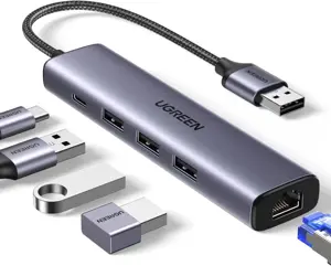 UGREEN 60554 USB 3.0 To Gigabit Ethernet Adapter 5 In 1 Multiport Hub