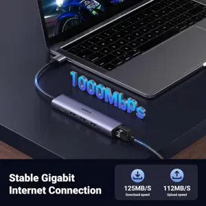 UGREEN 60554 USB 3.0 To Gigabit Ethernet Adapter 5 In 1 Multiport Hub