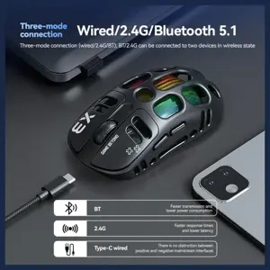T-Wolf X3 RGB Wireless Gaming Mouse, Tri-Mode BT 2.4GHz Wired, 3311 Sensor, 12000 DPI