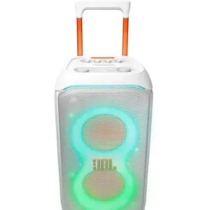 JBL PartyBox Stage 320 Portable Party Speaker, Powerful JBL Pro Sound, 6.5" Woofers, 25mm Tweeters, Futuristic Lightshow, Up to 18 Hours Playtime, Telescopic Handle, Wheels, Splash Proof, White