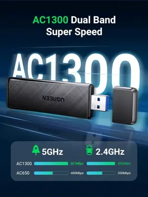 UGREEN 50340 AC1300 USB WiFi Adapter 5G 2.4G Dual Band USB 3.0 WiFi
