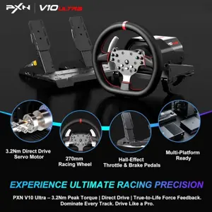 PXN V10 Ultra Racing Steering Wheel, 3.2Nm Direct Drive Servo Motor, Detachable 270mm Wheel Rim, PC PS4 Xbox One Xbox Series X|S