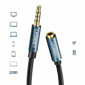Ugreen 3.5mm Male to 3.5mm Female Extension Cable - 2m, Braided Design for Durability, Black Audio Auxiliary Headphone Stereo Jack Extension Cord, Compatible with iPhone Android Tablets Headphones