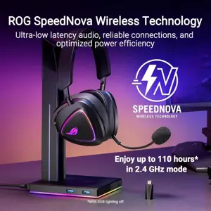 ASUS ROG Delta II A701 Black Wireless Gaming Headset Tri-Mode Connectivity Hi-Res Audio RGB Gaming Headphones for PC & Console