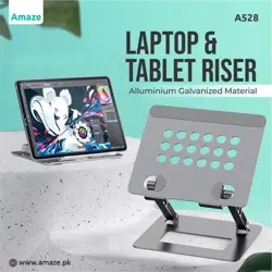 Amaze A528 Laptop and Tablet Aluminum Retractable Stand - Adjustable Height, 10-17" Support, Grey