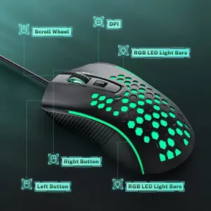 Aula Mountain S11 Wired Gaming Mouse, Ultra-Lightweight Honeycomb Computer Mice with RGB Backlit, 3600 DPI Optical Sensor, 1.5m Cable Length USB Computer Mouse for Desktop & PC Gamers (Black)