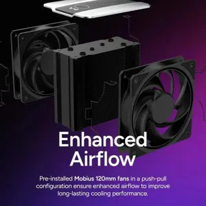 Cooler Master V4 Alpha 3DHP Black CPU Cooler, Alpha 3DHP Heat Pipe Technology, Dual Mobius 120 PWM Fans, Quiet Operation, Easy Install, Black