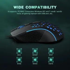 Aula Mountain S11 Wired Gaming Mouse, Ultra-Lightweight Honeycomb Computer Mice with RGB Backlit, 3600 DPI Optical Sensor, 1.5m Cable Length USB Computer Mouse for Desktop & PC Gamers (Black)
