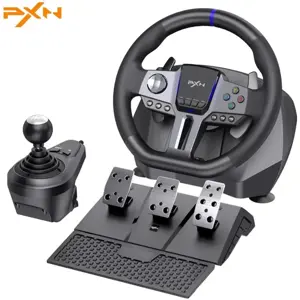 PXN V9 Gen2 Racing Wheel Steering Wheel Driving Wheel, 270 Degree and 900 Degree Adjustable Steering Angle, Vibration, With Shifter and Pedal, Black