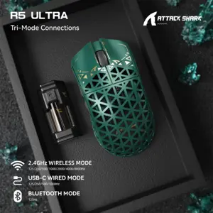 ATTACK SHARK R5 Ultra Carbon Fiber Wireless 8K PAW3950MAX Gaming Mouse Green