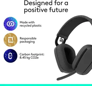 Logitech ZONE Vibe Wireless UC Bluetooth Headset Graphite - Unified Communications, Noise-Cancelling Mic (981-001199)