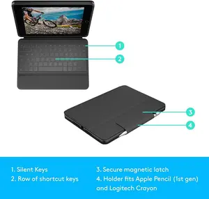 Logitech Rugged Folio Protective Keyboard Case for iPad 7th, 8th & 9th Generation – Smart Connector, Spill-Resistant Keys