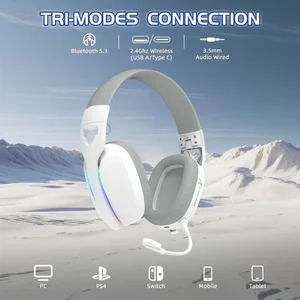 Attack Shark L90 Wireless Gaming Headset, 7.1 Surround Sound, Bluetooth5.3, 2.4G and 3.5mm, RGB, White