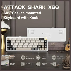 ATTACK SHARK X66 Wireless Mechanical Keyboard, 60% Layout, Hot-Swappable Strawberry Switch, Bluetooth 5.0, 2.4GHz, USB-C, 3000mAh, Cheese White