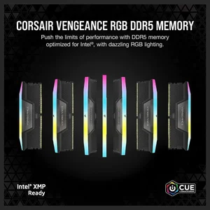 Corsair Vengeance RGB 32GB (2x16GB) DDR5 6200MT/s CL36 Desktop Gaming RAM Kit – Black, iCUE RGB
