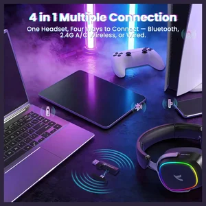 ATTACK SHARK G800 Wireless RGB Gaming Headset – 7.1 Surround Sound, 50mm Drivers, 2.4GHz + Bluetooth + Wired, Black