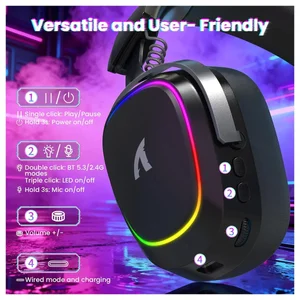 ATTACK SHARK G800 Wireless RGB Gaming Headset – 7.1 Surround Sound, 50mm Drivers, 2.4GHz + Bluetooth + Wired, Black