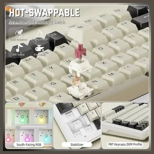 Attack Shark M86 Wireless Mechanical Keyboard 75% Tri-Mode BT5.0 2.4GHz USB-C Hot Swappable RGB Backlit Cheese White