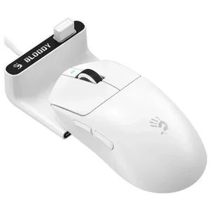 Bloody R77 Ultra Dock Dual Mode Wireless Gaming Mouse White – 20000 CPI Alpha Sensor RGB Gaming Mouse with Charging Dock, 75H Battery & Ultra-Light 64g Design