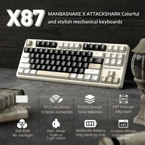 ATTACK SHARK X87 Tri-Mode Gasket Mechanical Keyboard, 80% Layout, Tri-Mode Bluetooth 5.1 and 2.4G and Type-C, Hot-Swappable, RGB, 4000mAh, Cheese White