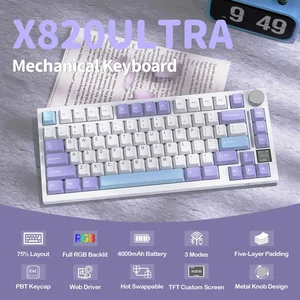 ATTACK SHARK X820Ultra Tri-Mode Gasket Mechanical Keyboard, 75% Layout, Bluetooth 5.1, 2.4G Wireless, Type-C Wired, TFT Smart Display, Knob Control, Hot-Swap, RGB, Star White, Shark Switch 