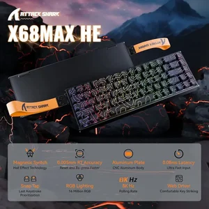 ATTACK SHARK X68MAX HE Rapid Trigger Aluminum Keyboard, 60% Wired 8KHz Magnetic Keyboard, 0.005mm Rapid Trigger Accuracy, 8000Hz Polling Rate RGB, Black Contour