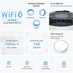TP-Link Deco X50-PoE AX3000 Mesh WiFi 6, PoE Powered, 2 x 2.5G Ports, Ceiling or Wall Mount, Deco X50-PoE 3-Pack