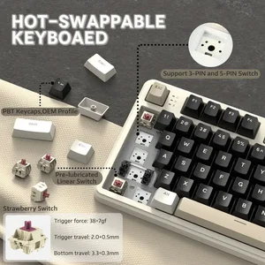 ATTACK SHARK X87 Tri-Mode Gasket Mechanical Keyboard, 80% Layout, Tri-Mode Bluetooth 5.1 and 2.4G and Type-C, Hot-Swappable, RGB, 4000mAh, Cheese White