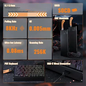 ATTACK SHARK X68MAX HE Rapid Trigger Aluminum Keyboard, 60% Wired 8KHz Magnetic Keyboard, 0.005mm Rapid Trigger Accuracy, 8000Hz Polling Rate RGB, Black Contour