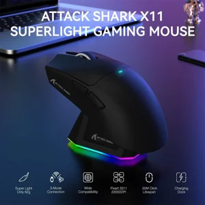 ATTACK SHARK X11 Wireless Gaming Mouse, PixArt PAW3311 Sensor, Tri-Mode BT/2.4G/Wired, 63g Ultra-Light