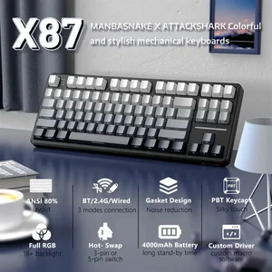ATTACK SHARK X87 Tri-mode Gasket Mechanical Keyboard, 80% Layout, Bluetooth 5.1 and 2.4G and Type-C, Hot-Swappable, RGB, 4000mAh Battery, Moon Night, Strawberry Switches