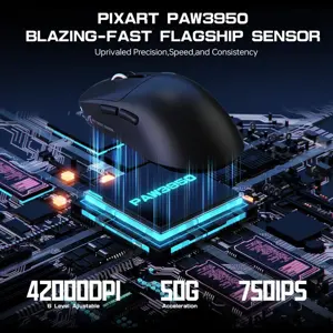 ATTACK SHARK X3MAX Wireless Gaming Mouse, PixArt PAW3950 Sensor, Up To 42000 DPI, Tri-Mode BT/2.4G/Wired, 49g Superlight, 200 Hours Battery, Black