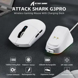 ATTACK SHARK G3PRO Tri-Mode Wireless Gaming Mouse with Charge Dock, 25000 DPI, PixArt PAW3311 Sensor