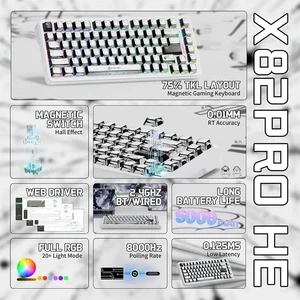 ATTACK SHARK X82PRO HE Wireless Rapid Trigger Gaming Keyboard, Hall Effect Magnetic Switch, 0.01mm Adjustable