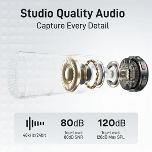 MAONO Wave T5 Wireless Lavalier Microphone, USB-C and Lightning Plug, 48kHz 24Bit, 30H Battery, 300m Range, Voice Filter, Noise Cancellation, For iPhone Android Camera PC