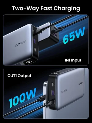 UGREEN PB720 20000mAh 100W Fast Charging Power Bank Black – PD 3.0 USB-C Laptop Power Bank with Digital Display & 3-Port Output