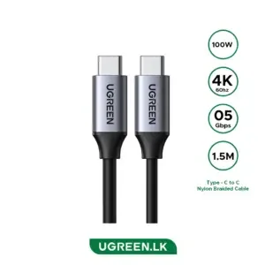 UGREEN 50751 USB-C 3.1 Gen 1 Cable – 5A Fast Charging, Data Transfer, Gray, 1.5 Meter
