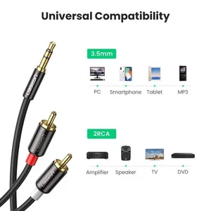 UGREEN 10590 3.5mm to 2RCA Audio Cable – Stereo AUX to RCA Male Cable, Black, 3 Meter