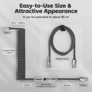 Attack Shark C01PRO Coiled Cable – Custom Coiled USB-C Keyboard Cable with Metal Connectors, Black